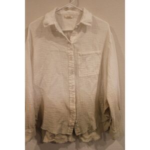La Miel crinkled gauze button-down shirt cream tan ombre size small
